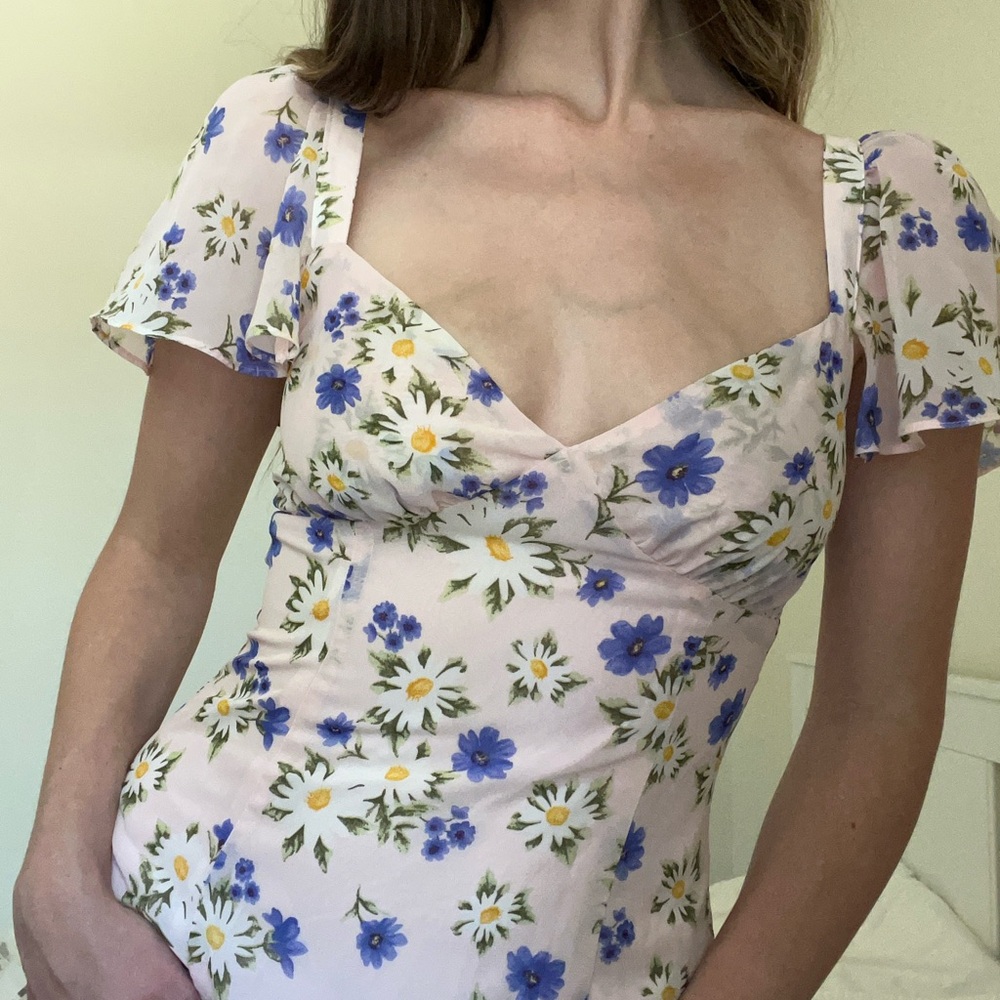 Forever 21 Blue and White Puff Sleeve Sundress